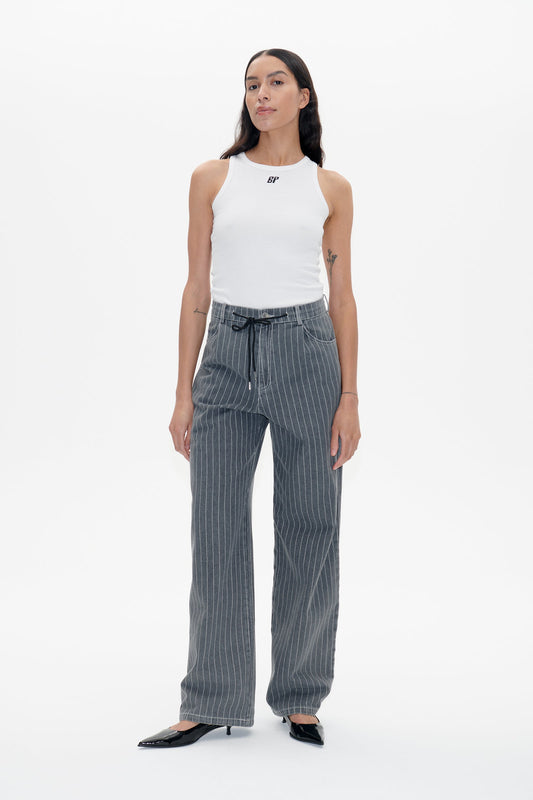 Nanny Jeans - Grey Pinstripe Denim