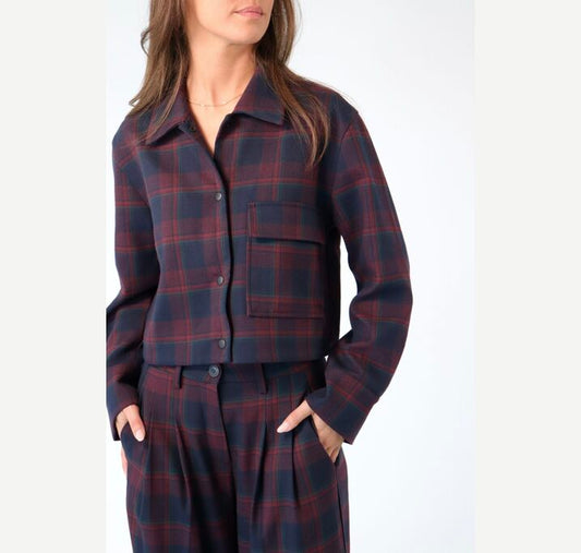 Thea Cropped Jacket - Blue & Burgundy Checked