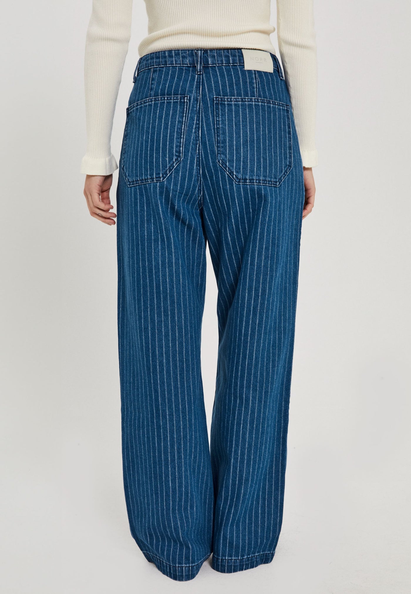 Kenzie Pleat Wide Jeans - Clear Blue with Stripes