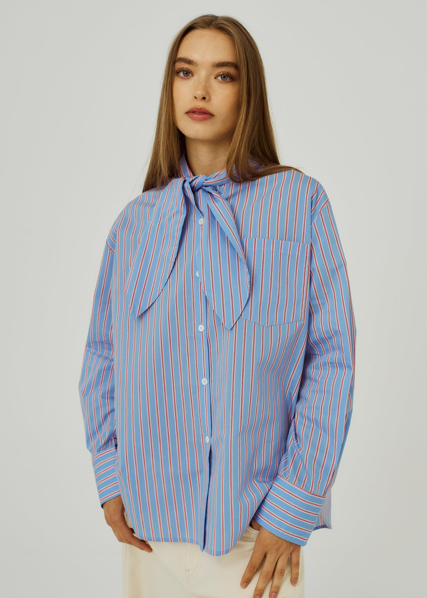 Nicci Tie Shirt - Red Stripes