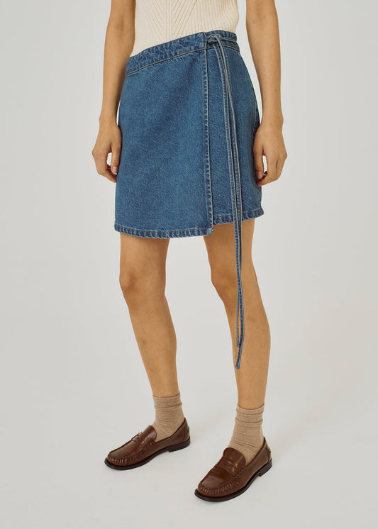 Ninni Tie Denim Skirt - Medium Blue Denim