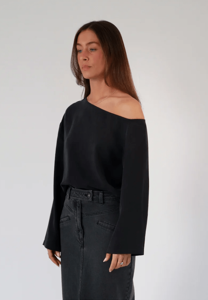 Mick One Shoulder Top - Black